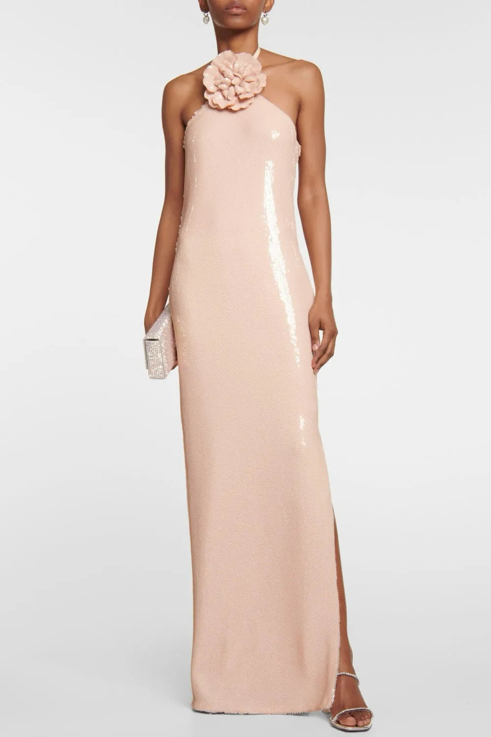 Vidonia Halter Floral Sequin Maxi Dress - Nude Flowering Girl