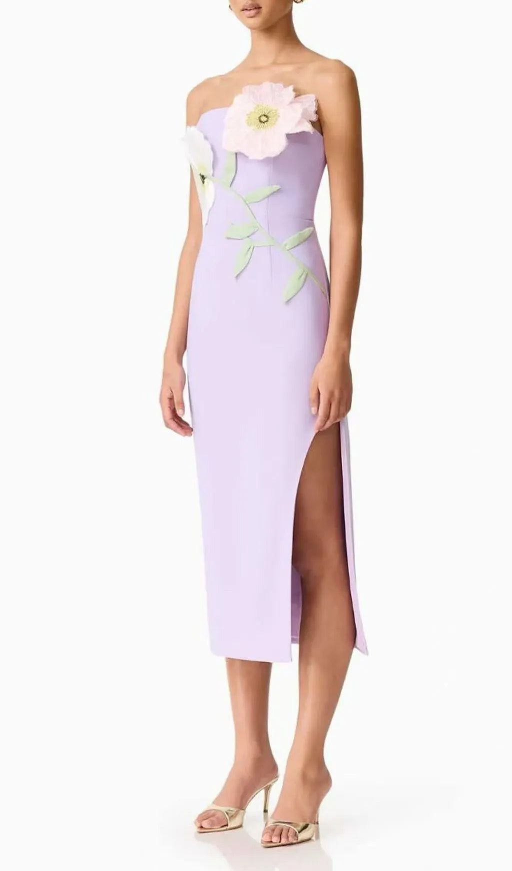 Kifle Purple Strapless Embroidery Flower Midi Dress Flowering Girl