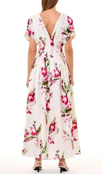 Sonya Pleated Floral Print Maxi Dress in White Flowering Girl