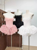 Strapless Petal Floral Corset A Line Dress Flowering Girl