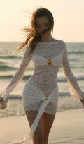 Lace Draped Neckline Mini Dress Flowering Girl