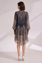 Navy Blue Sheer Chiffon Loose A-Line High-Low Drape Mini Dress Flowering Girl