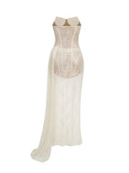 Strapless Draped Lace Bustier Maxi Dress Flowering Girl