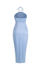 Floral Embellished Slit Midi Dress In Blue Flowering Girl