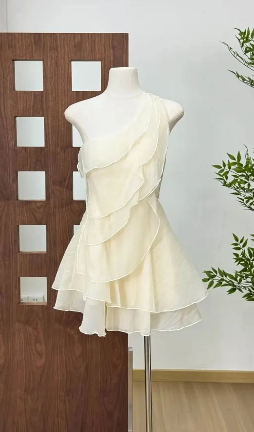 Evelyn One-Shoulder Layered Ruffle Mini Dress - Apricot Flowering Girl