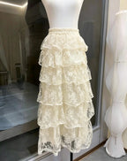Ivory Wide Strap Lace Corset Peplum Top & Tiered High Low Lace Skirt Set Flowering Girl