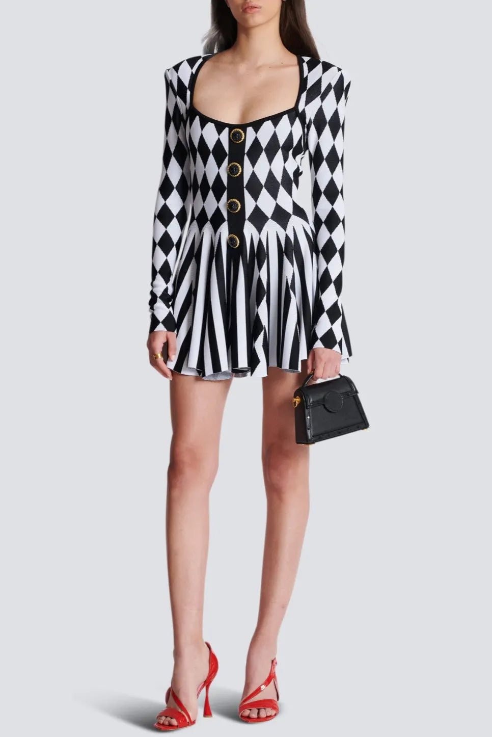 Diamond Jacquard Flared Knit Mini Dress Flowering Girl