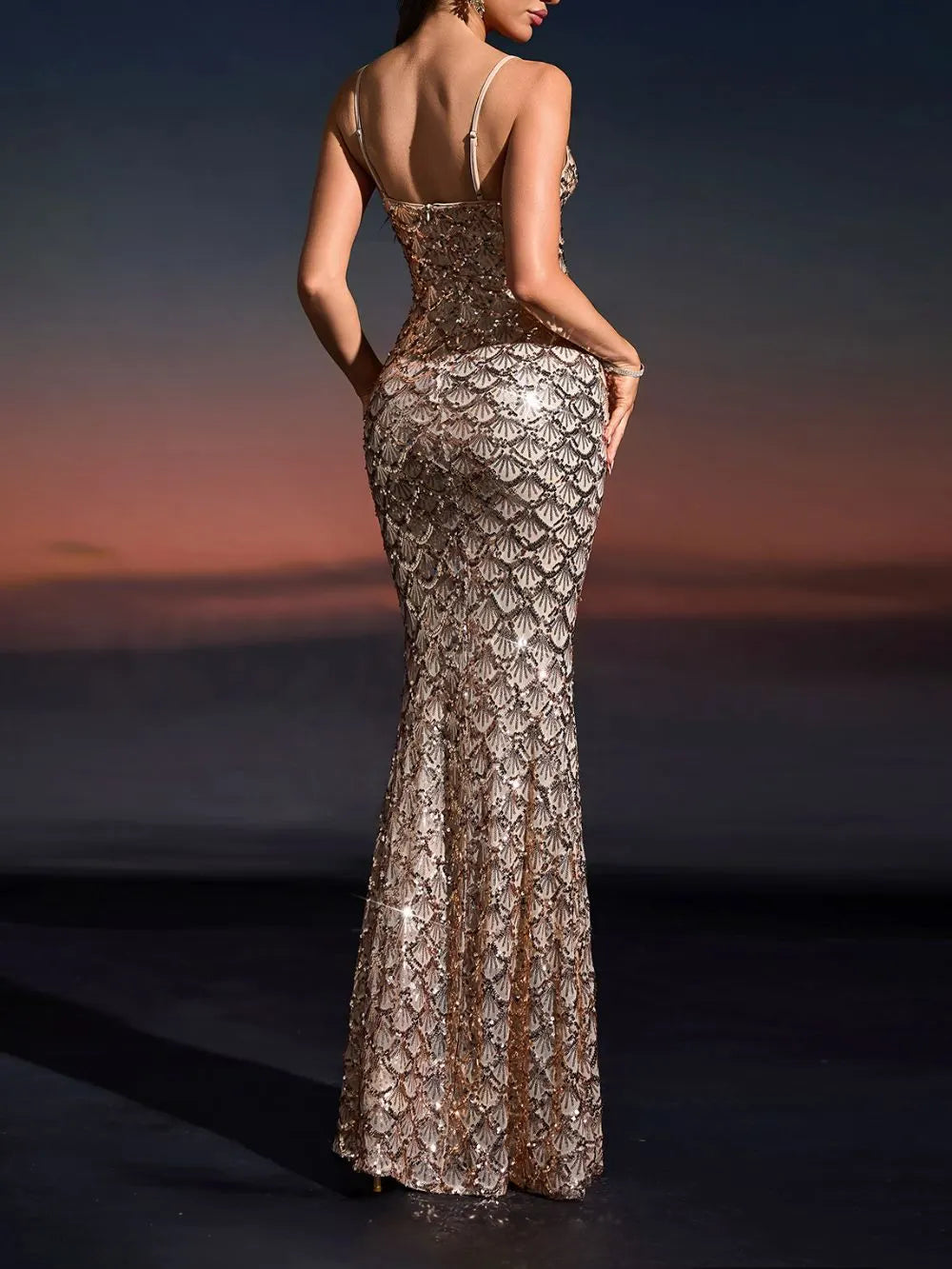 Moselle Spaghetti Sequin Maxi Dress Flowering Girl