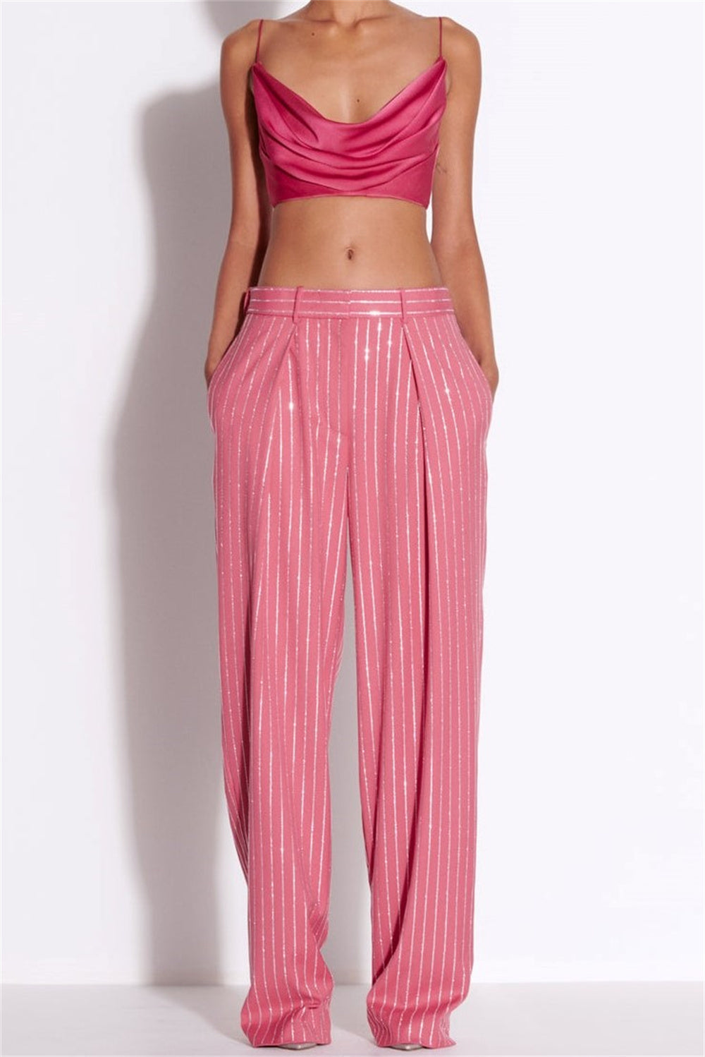 Ally Crystal Pinstripe Blazer Set in Pink Flowering Girl