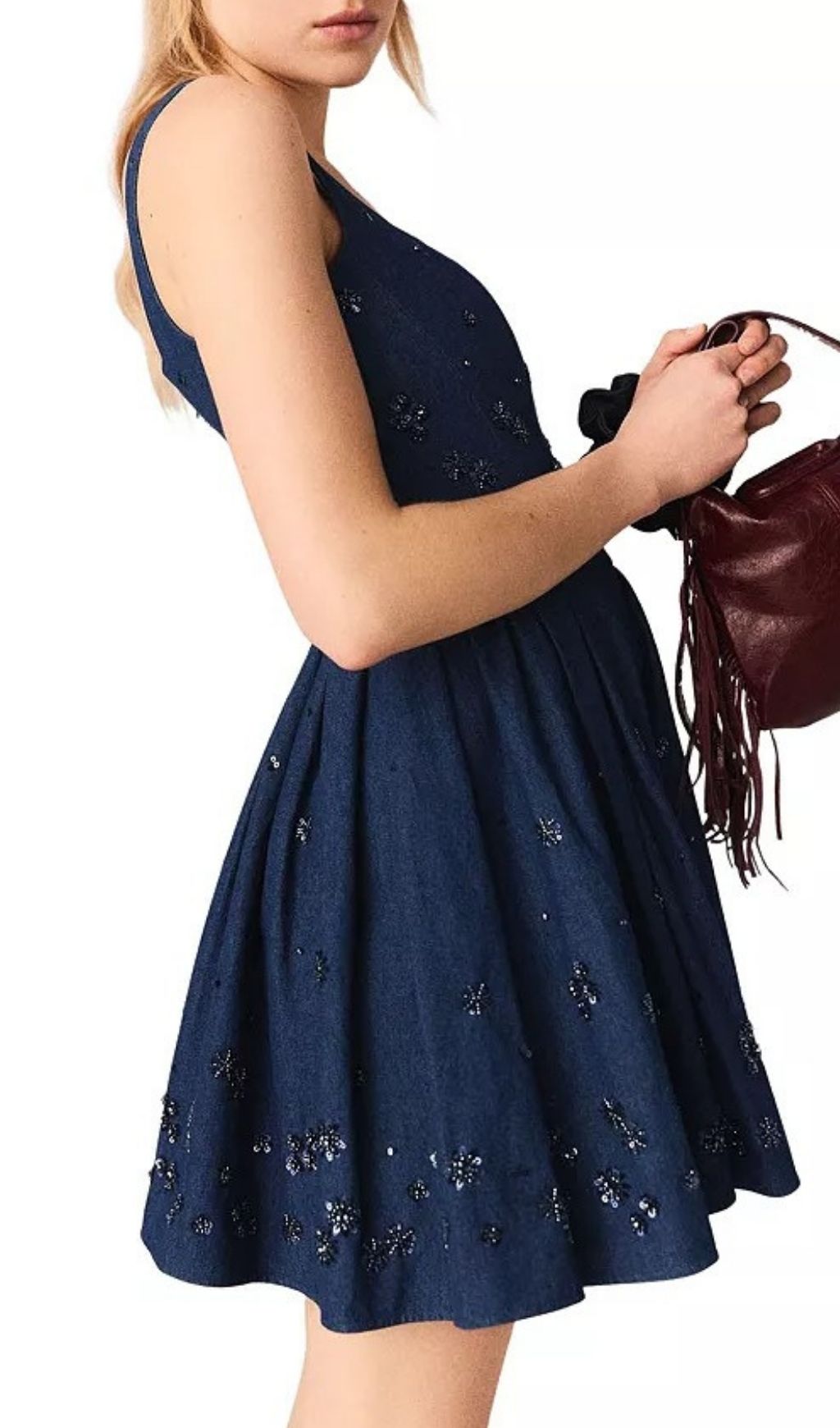 Flared Embroidered Denim Dress Flowering Girl
