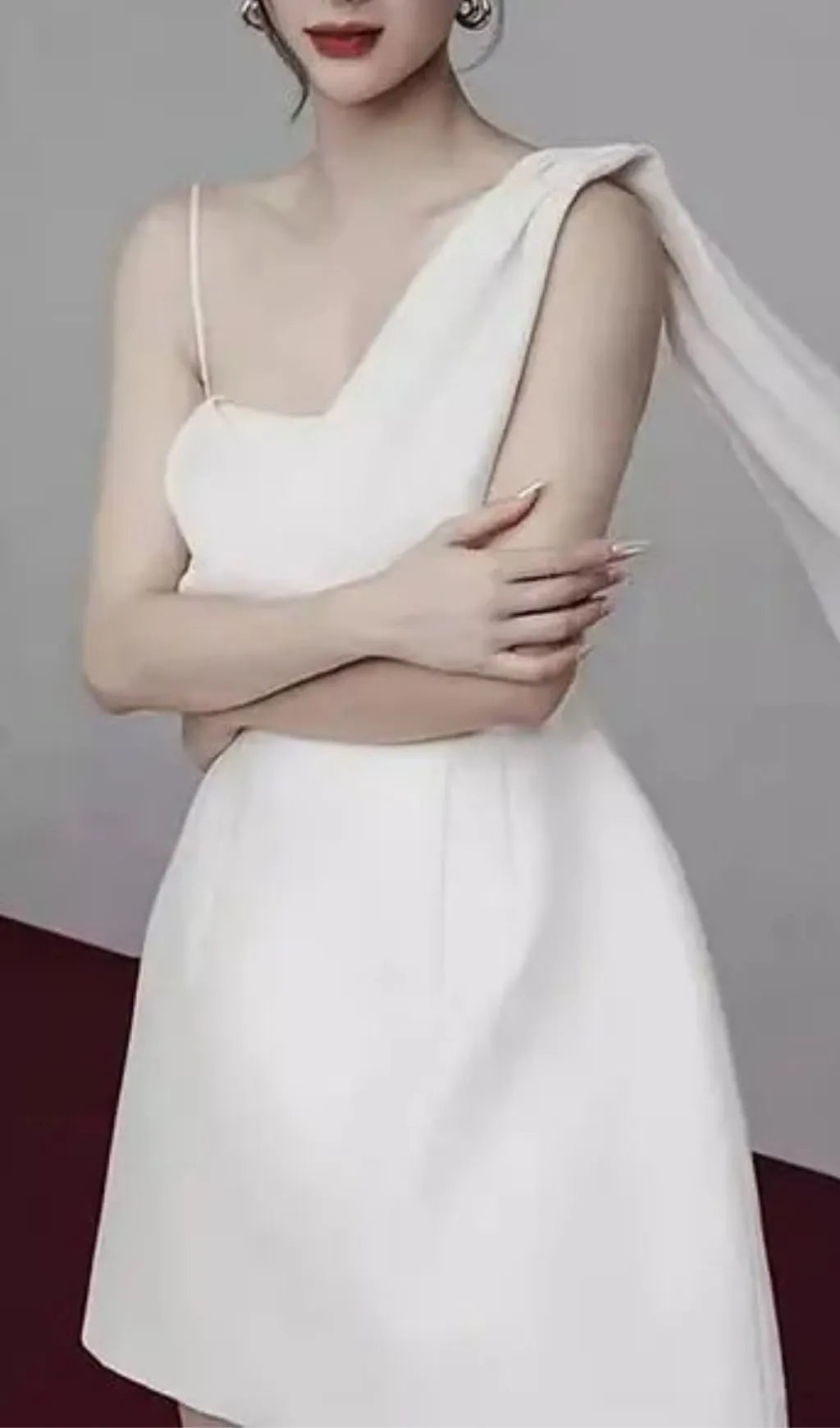 White Asymmetrical One-Shoulder Mini Dress Flowering Girl