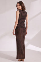 Black Fine Knit Bodycon / Column Two-Piece Knit Set (Top And Maxi Skirt) Flowering Girl