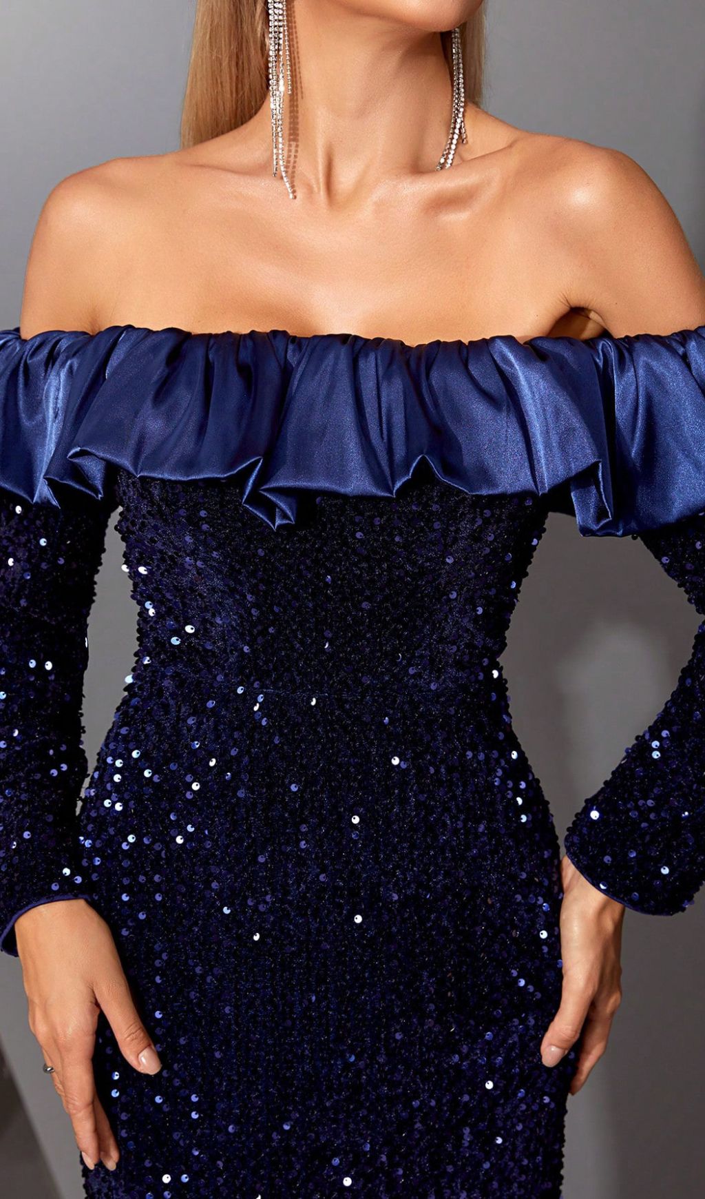 Hudson Blue Off-Shoulder Sequin Maxi Dress Flowering Girl