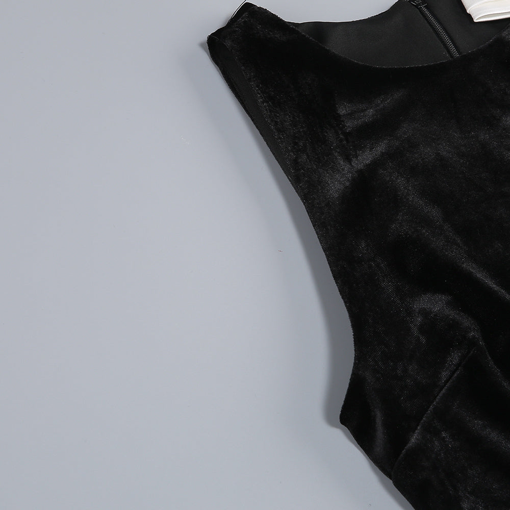 Victoria Bow Cascade Velvet Maxi Dress In Black Flowering Girl