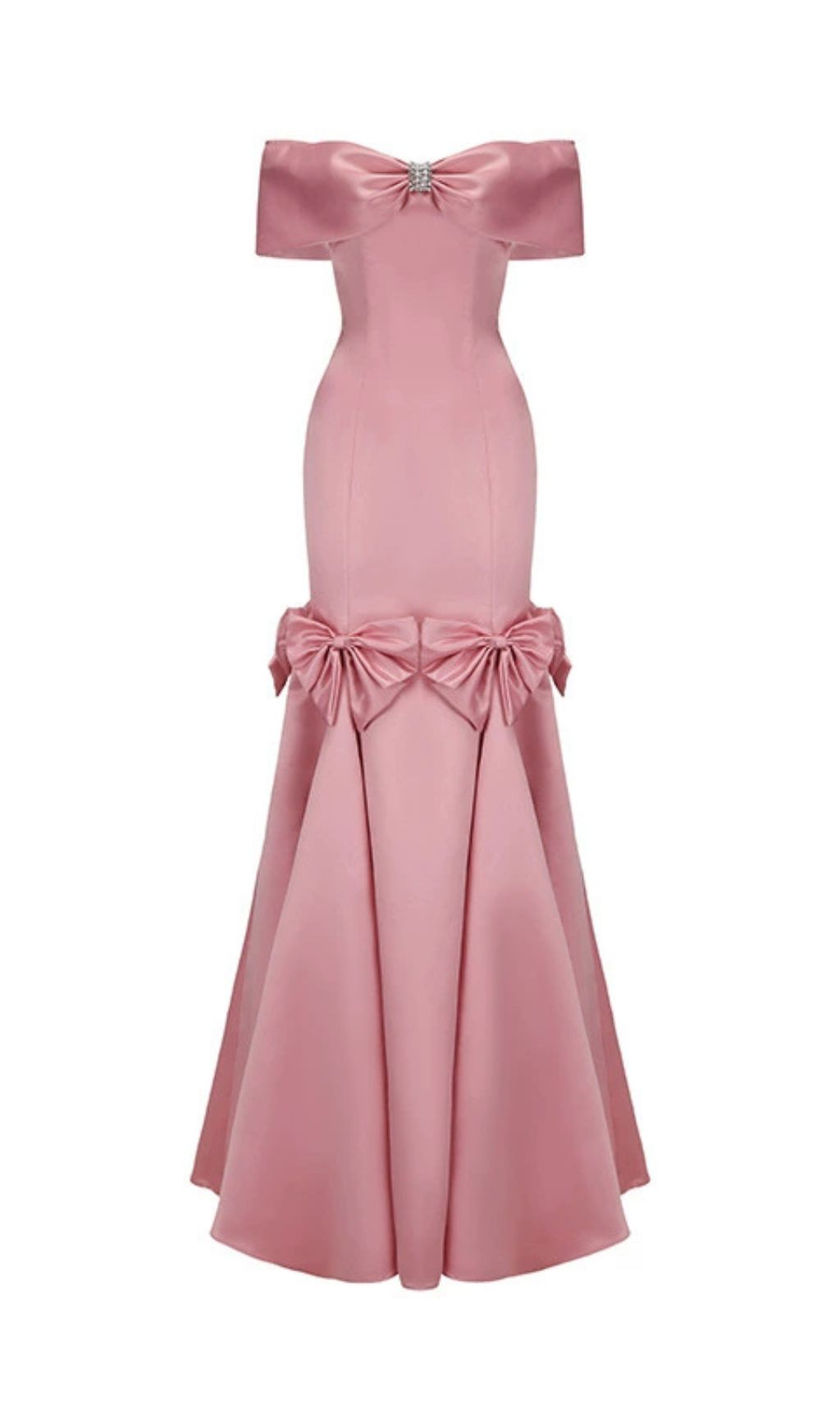 Faina Pink Off-Shoulder Bowknot Maxi Dress Flowering Girl