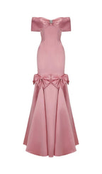 Faina Pink Off-Shoulder Bowknot Maxi Dress Flowering Girl