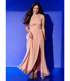 Strapless Pleated Maxi Dress Pink Flowering Girl