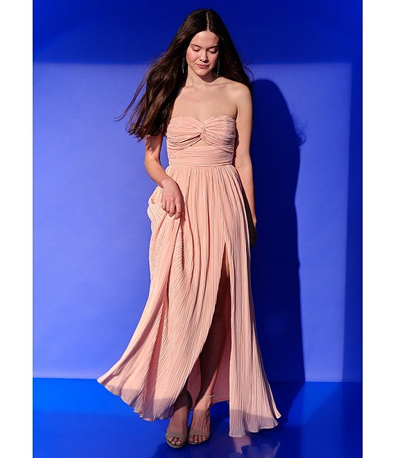 Strapless Pleated Maxi Dress Pink Flowering Girl
