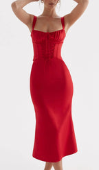 Red Lace Up Corset Midi Dress Flowering Girl