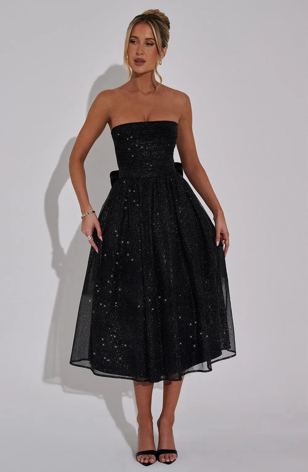 Marissa Midi Dress - Black Sparkle Flowering Girl