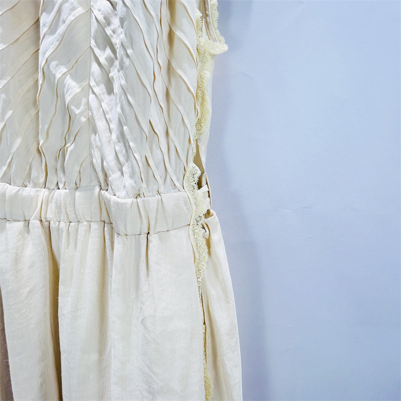 Sleeveless Lace Detail Maxi Dress In Light Yellow Flowering Girl
