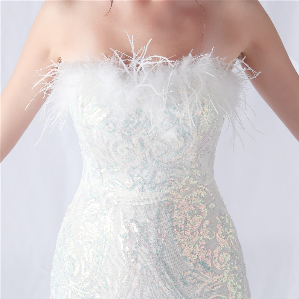 Choire White Sequin Feather Maxi Dress Flowering Girl