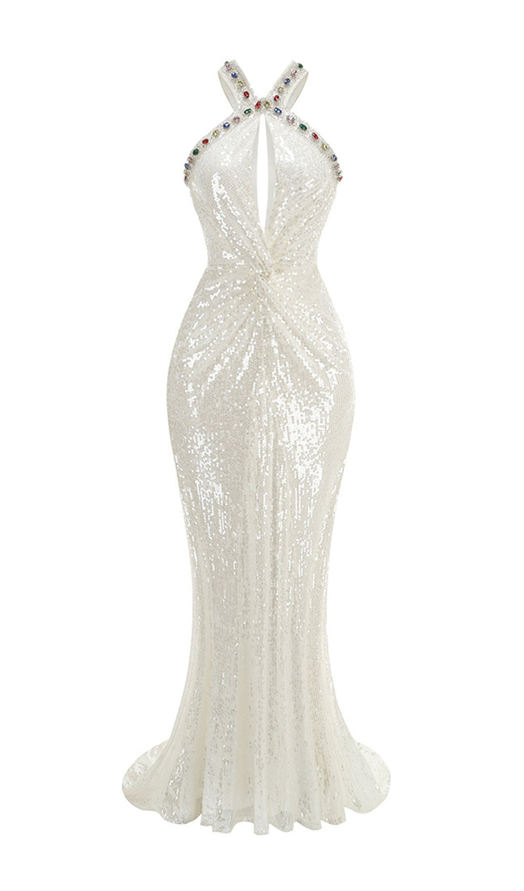 Bobbie White Halter Sequin Maxi Dress