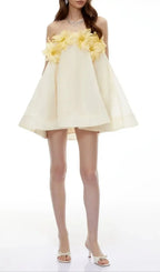 Sabrina Off-Shoulder 3D Floral Mini Dress In Yellow Flowering Girl