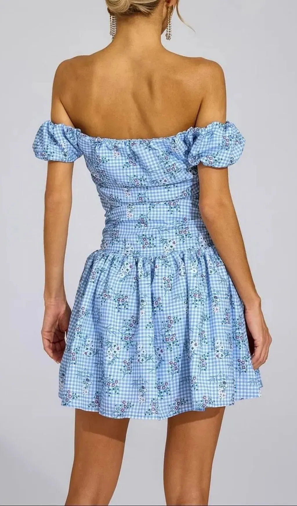 Sophia Blue Floral Off-Shoulder Mini Dress Flowering Girl