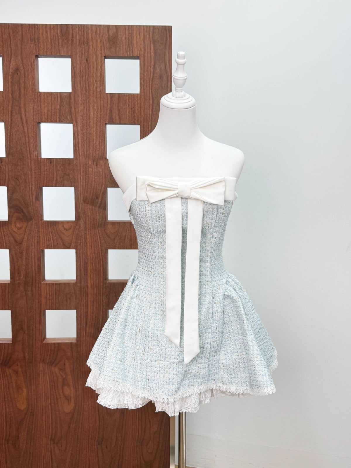Bow Woven Lace Tube Top Mini Dress In Pink Flowering Girl