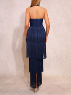 Merrit Blue Halter Diamante Tassel Maxi Dress Flowering Girl