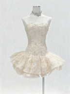 Katherine Embroidered Lace Ruffle Mini Dress In Pink Flowering Girl