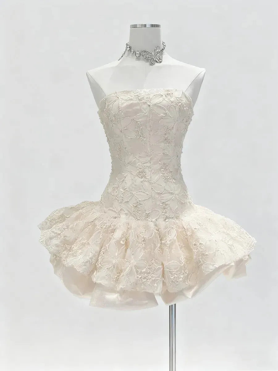 Katherine Embroidered Lace Ruffle Mini Dress In Pink Flowering Girl