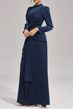 Beulah Long Sleeves With Beading Pleated Maxi Dress In Blue Flowering Girl