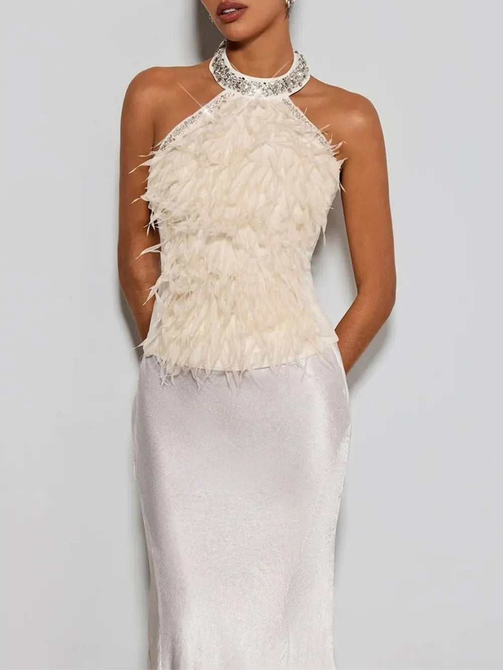 Erzsebet Halterneck Rhinestone Fringe Top Flowering Girl