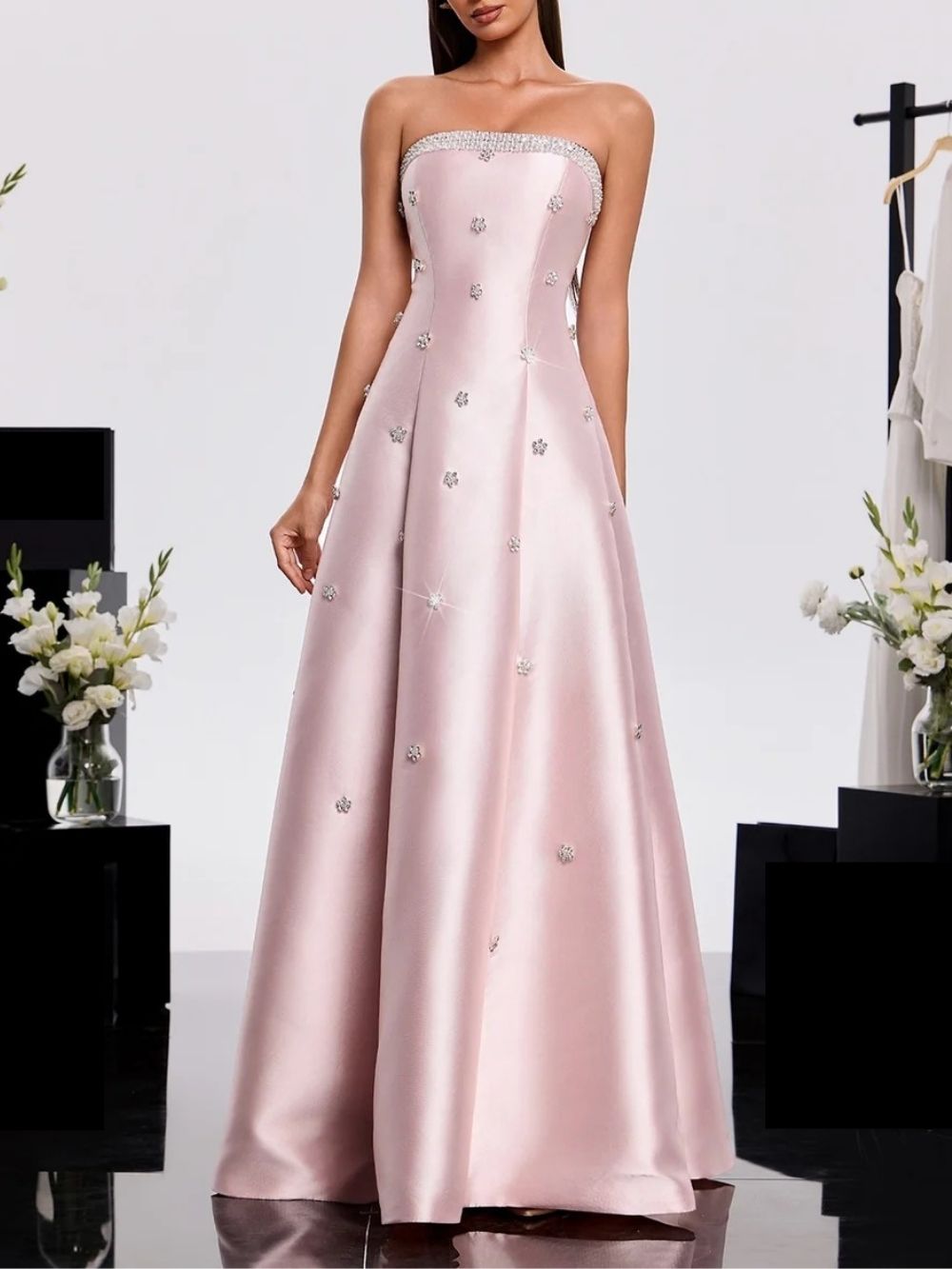 Harumi Strapless Rhinestone Satin Dress Flowering Girl