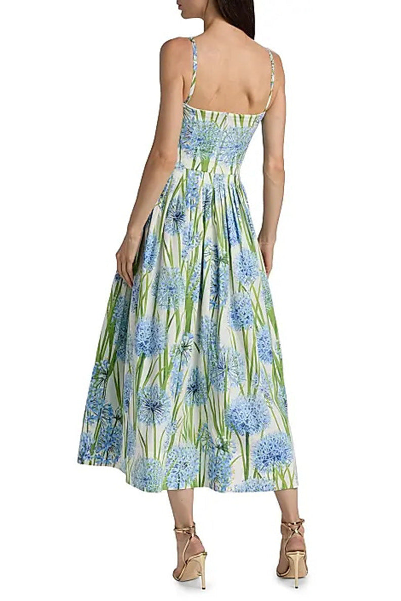 Jolie Multicolor Floral Bow Embroidered Poplin Midi Dress Flowering Girl