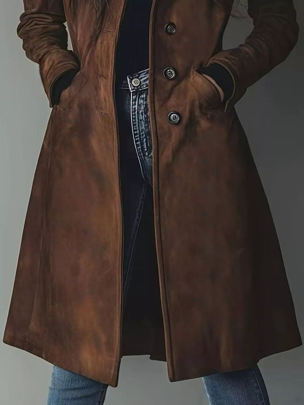 Button Up Long Sleeve Trench Coat Flowering Girl