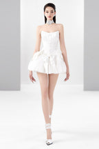 Elsie Bowknot Mesh Strapless Mini Dress In White Flowering Girl