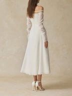 Maire White Off-Shoulder Midi Dress Flowering Girl