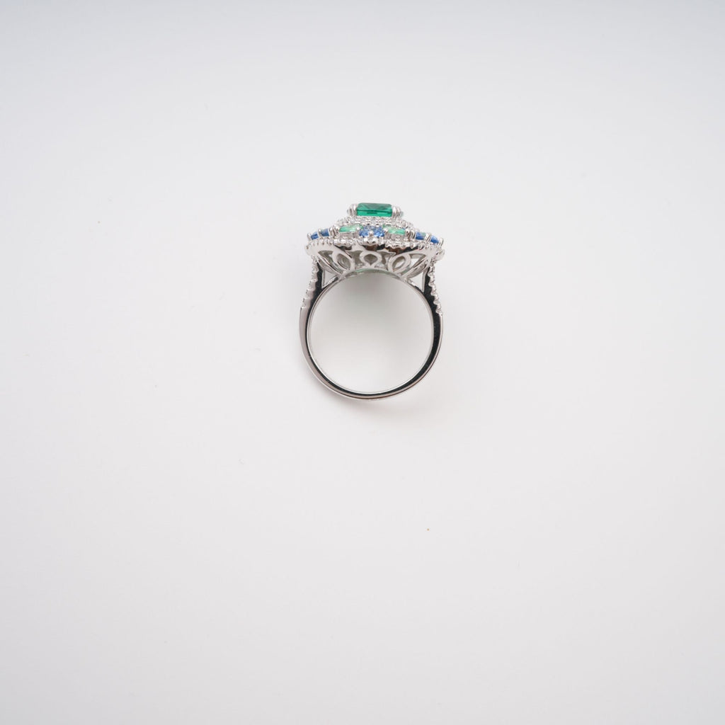 Clémence Green Emerald Cut Gemstone Sterling Silver Ring Flowering Girl