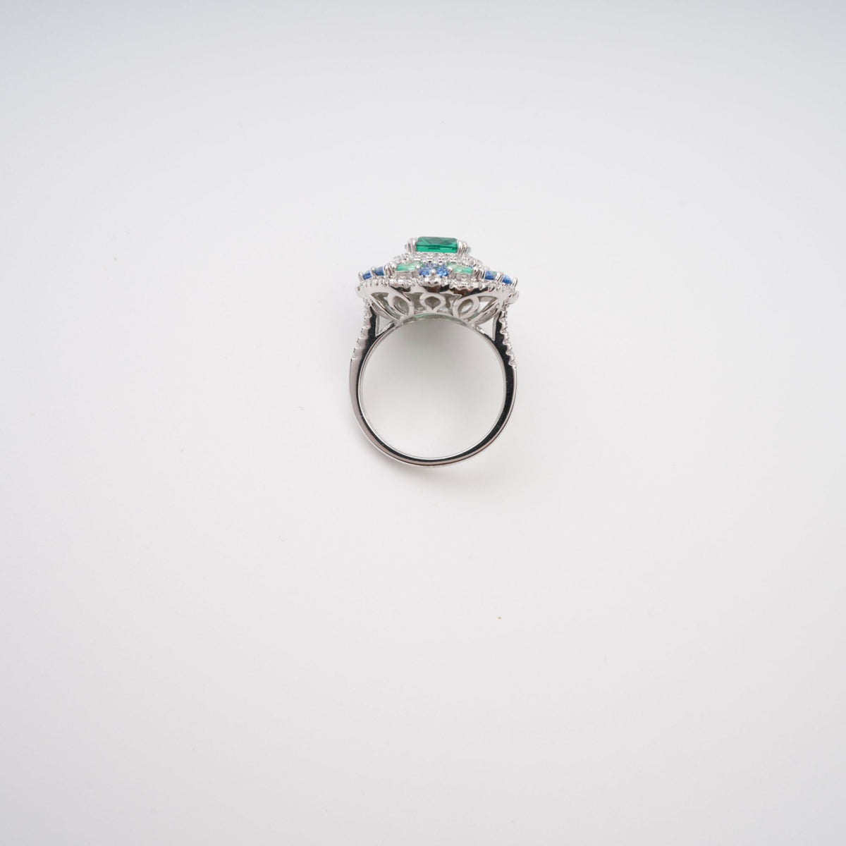 Clémence Green Emerald Cut Gemstone Sterling Silver Ring Flowering Girl