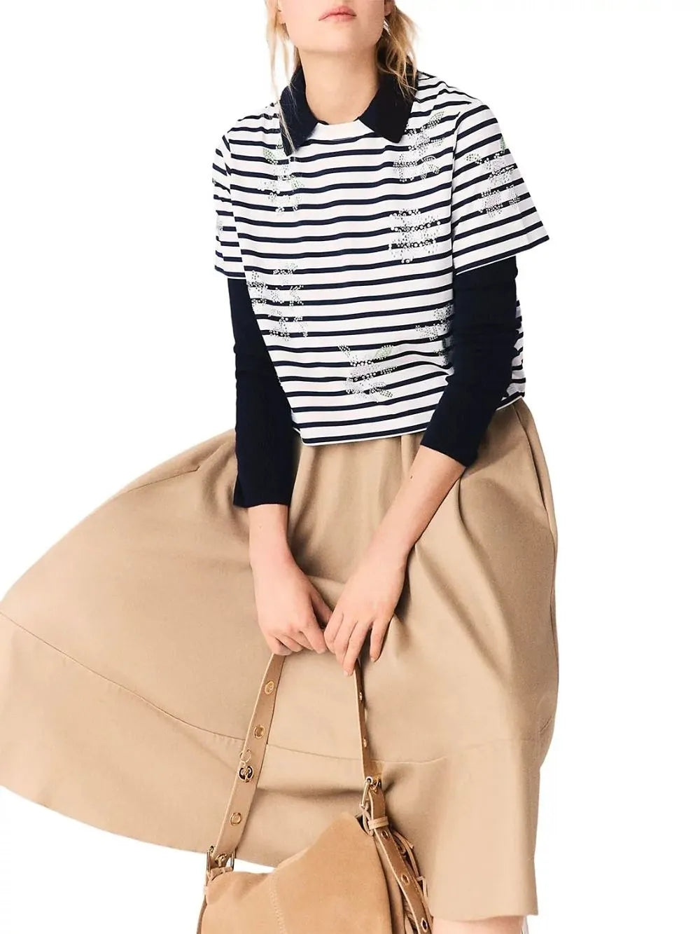 Striped Tee with Rhinestones Flowering Girl