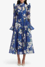 Floral Print Butterfly Sleeve Maxi Dress - Midnight Blue Flowering Girl