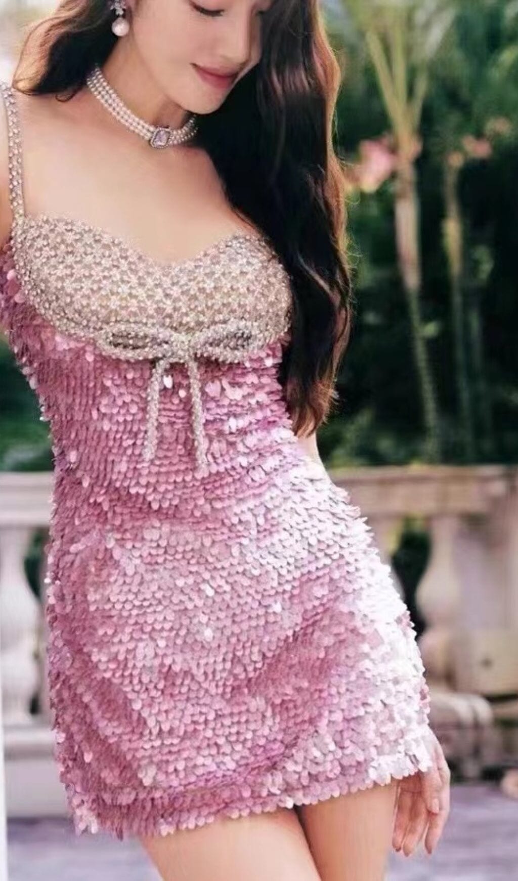 Embellished Sequin Mini Dress In Pink Flowering Girl