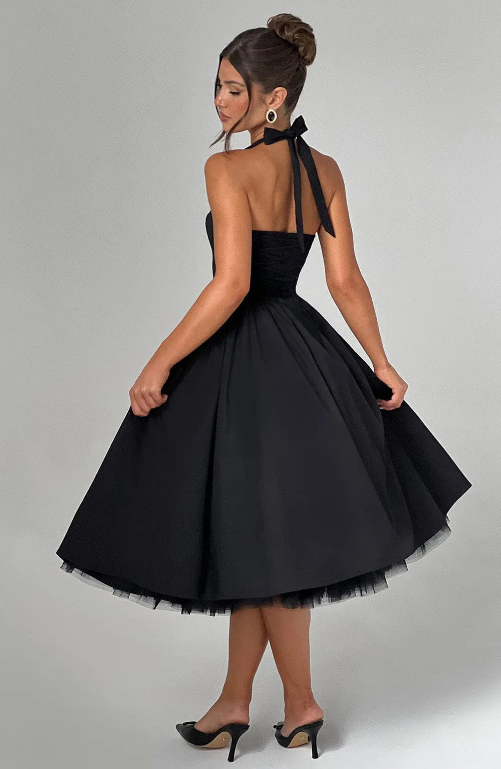 Cressida Midi Dress - Black Flowering Girl