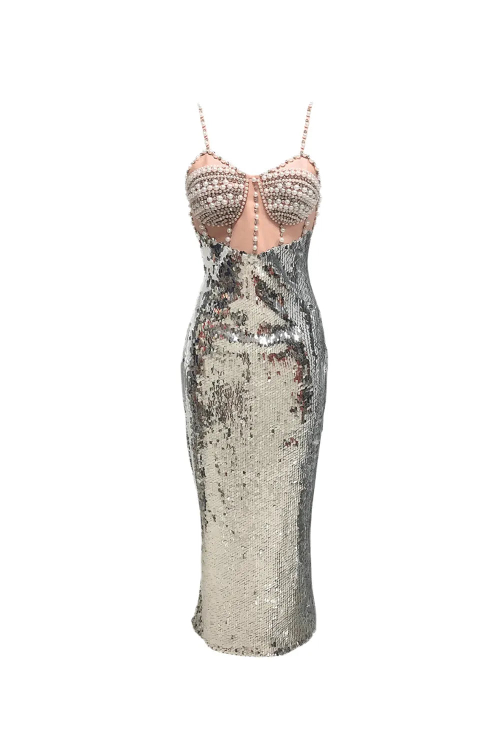 aurora Sequin Pearl Embeliished Midi Bandage Dress Flowering Girl