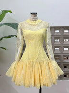 Mana Yellow Lace Long Sleeve Mini Dress Flowering Girl