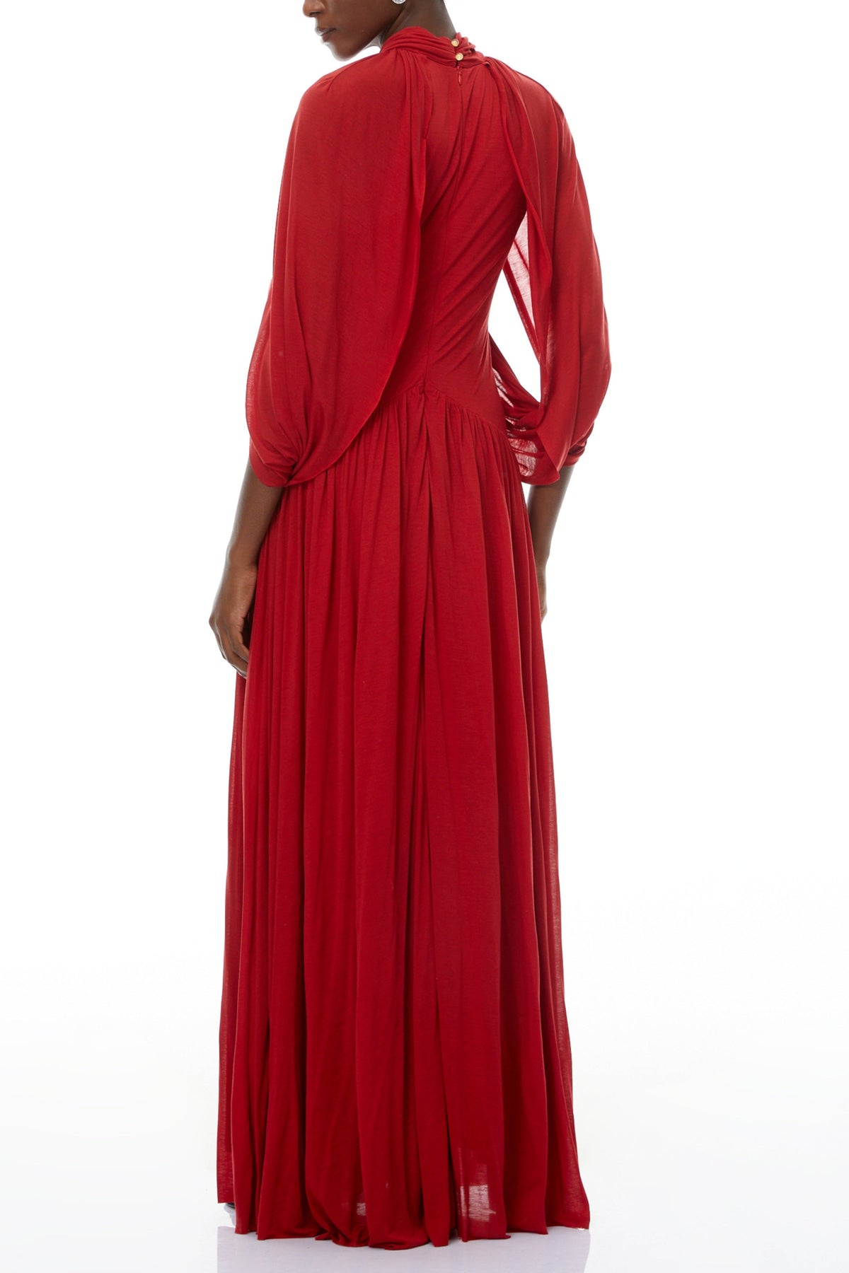Leona Red Draped Cape Sleeve Knit Maxi Dress Flowering Girl