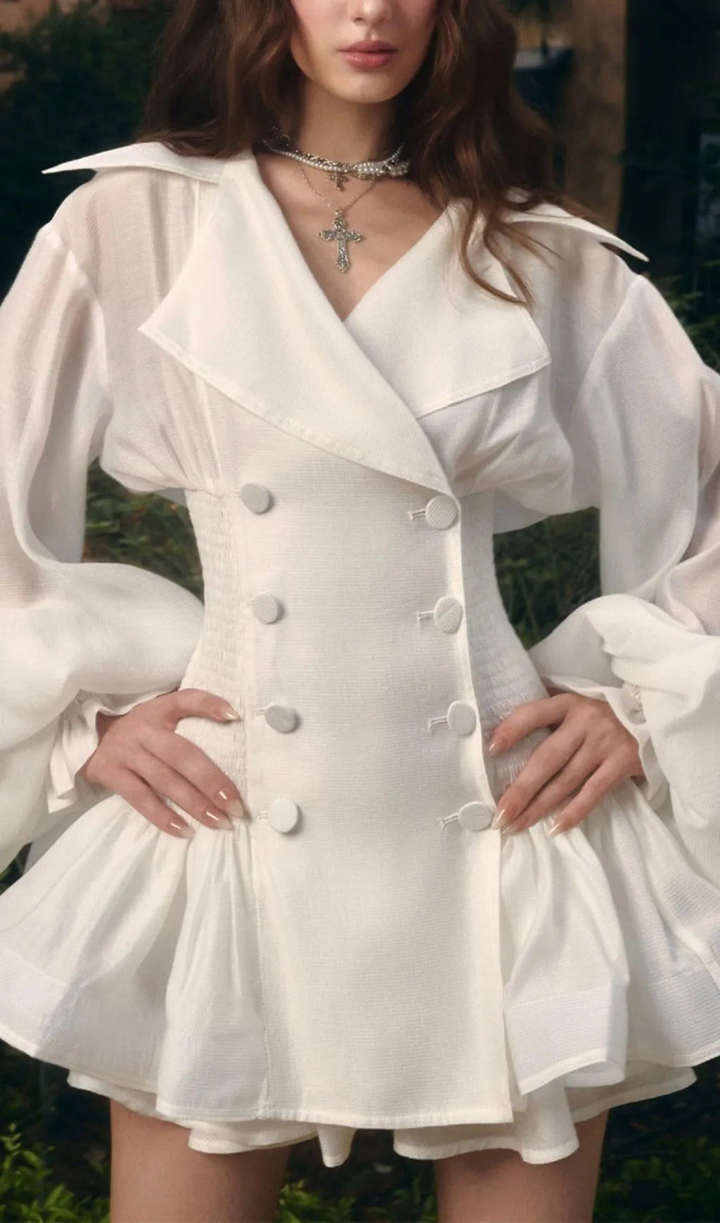 Igoné White Puff Sleeve Mini Dress Flowering Girl